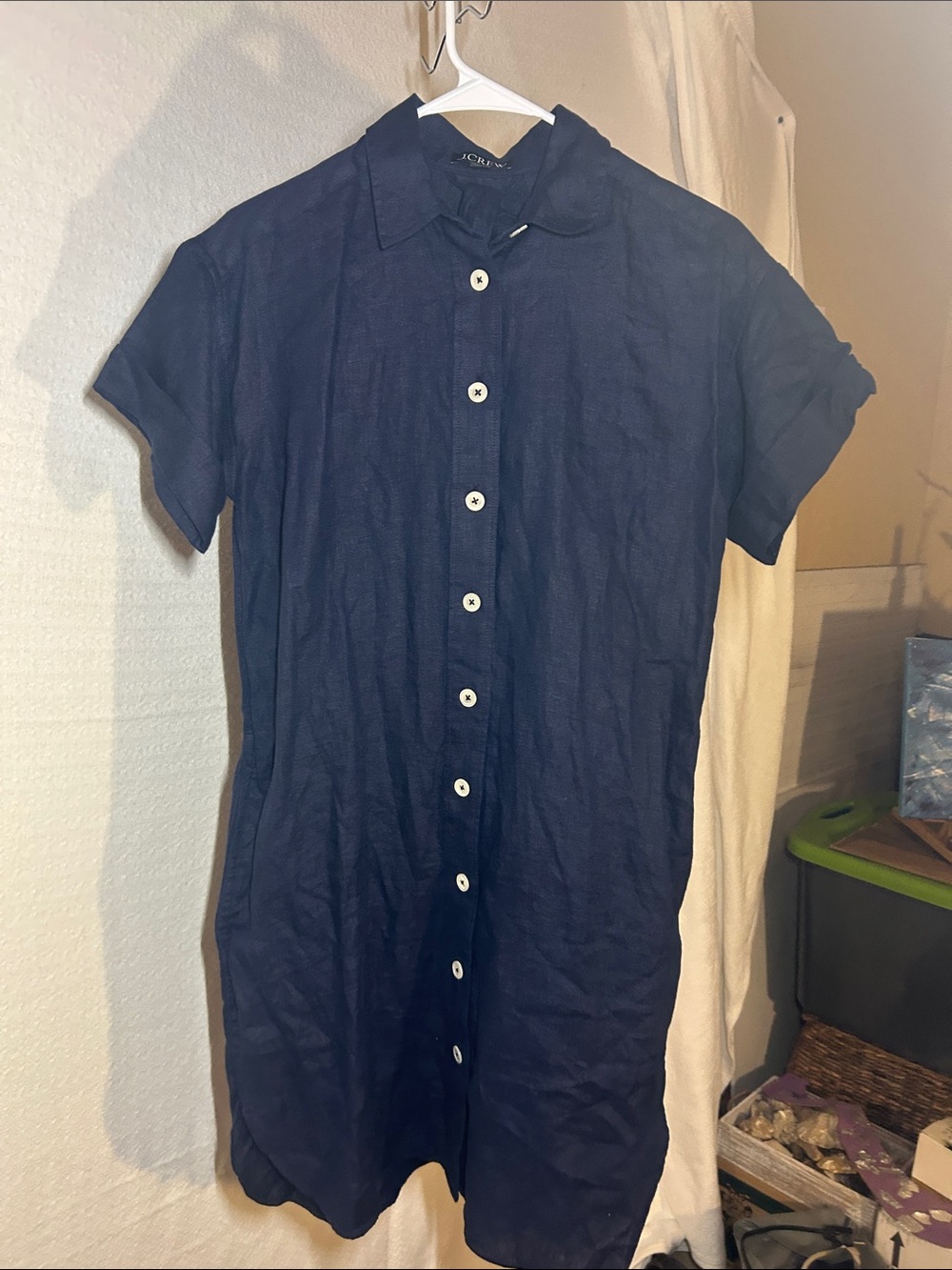 J. Crew Navy Short-Sleeve Button-Down Shirt Dress